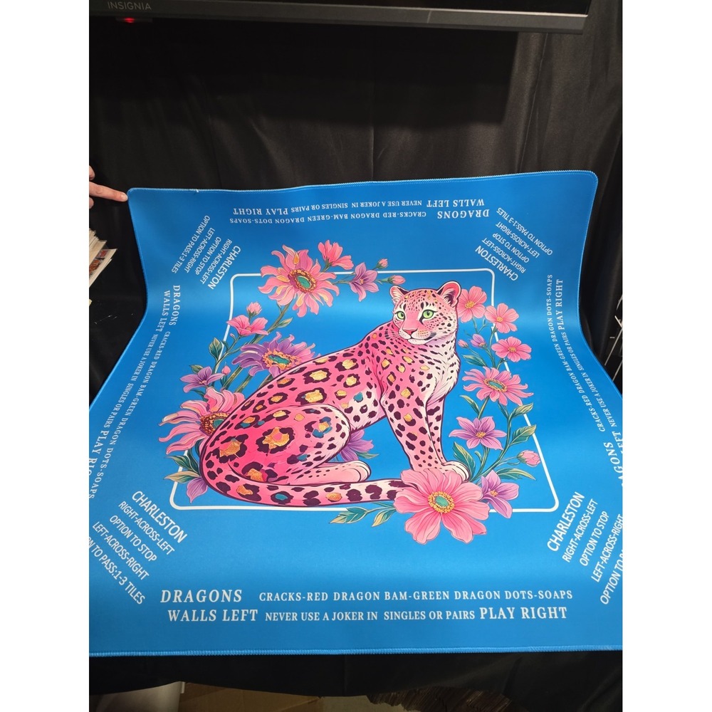 ALLINCOZY Mahjong Mat 32x32 Non-Slip Water Proof Pink Leopard Floral With Bag